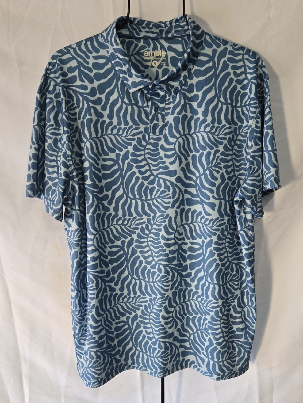 Amble Veiwpoint Print Polo Sea Kelp Blue Size XL